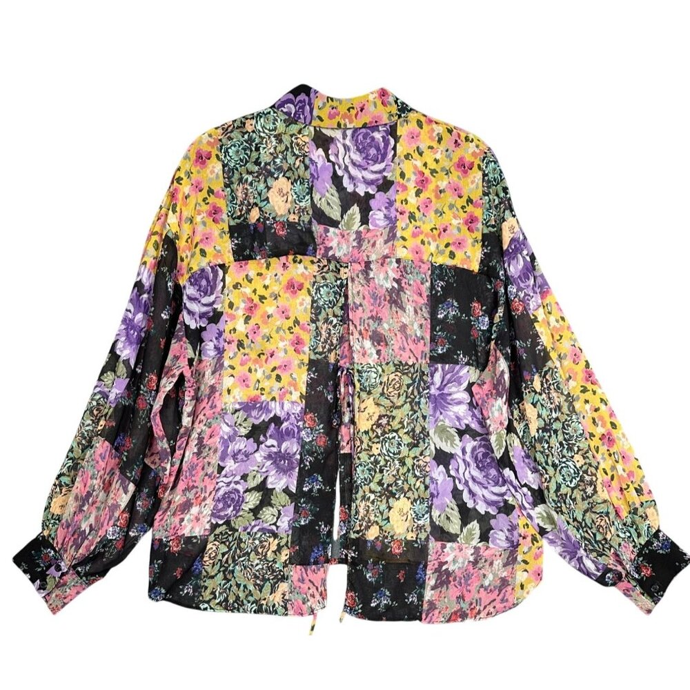 Zara Floral Print The Amelie Shirt‎ Small Patchwork Sheer Flowy Cottage Boho - Picture 5 of 11